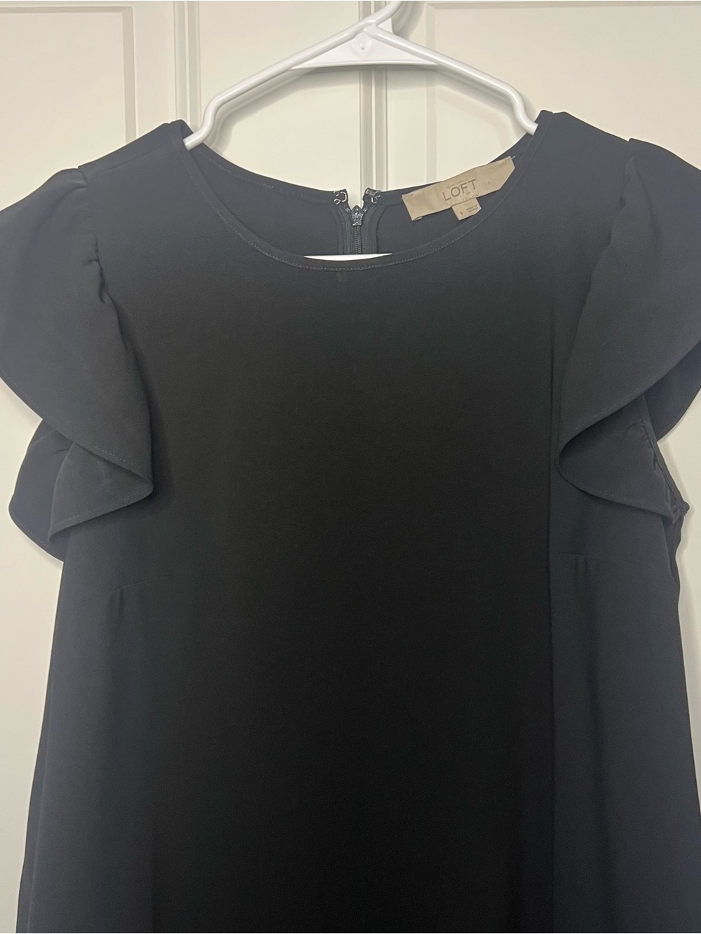 LOFT Black Flutter-Sleeve Ruffle Hem Dress - Picture 3 of 6
